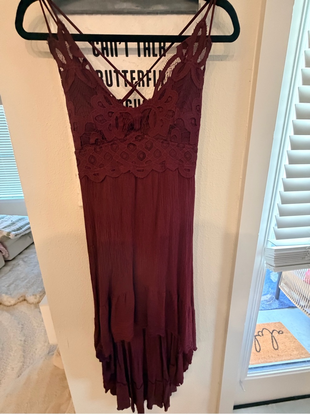 Crimson Lace Bodice High-Low Slip Dress